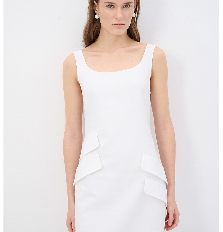 Права рокля с лиосел - Бял adL