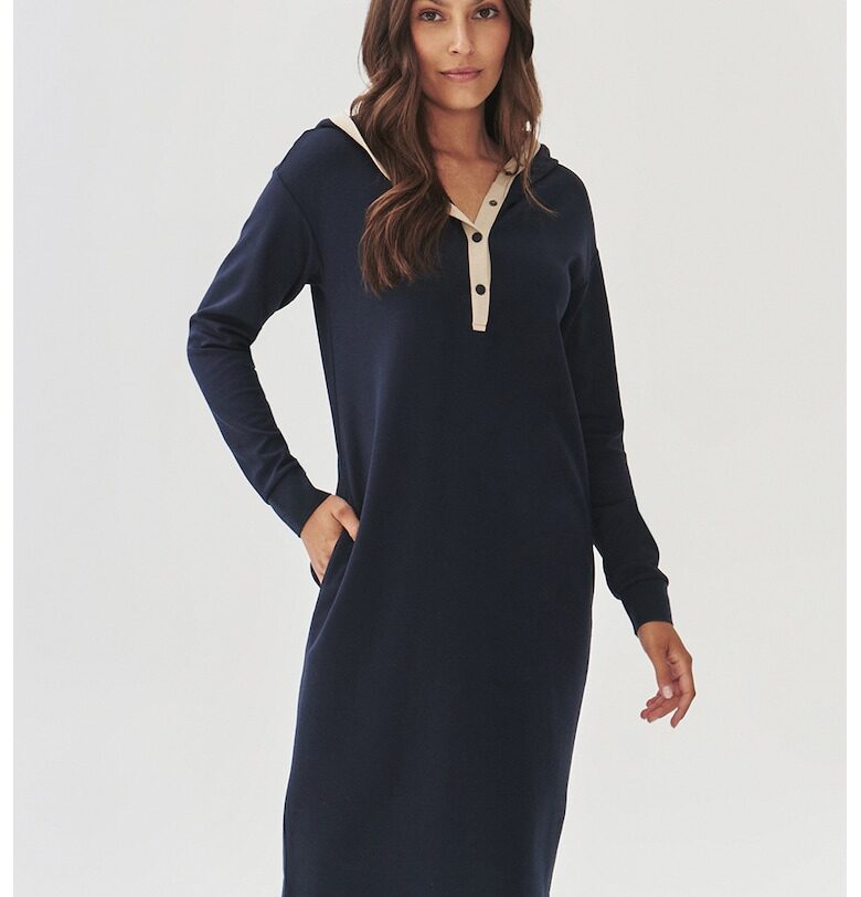 Права рокля с модал и качулка - Тъмносин Tatuum