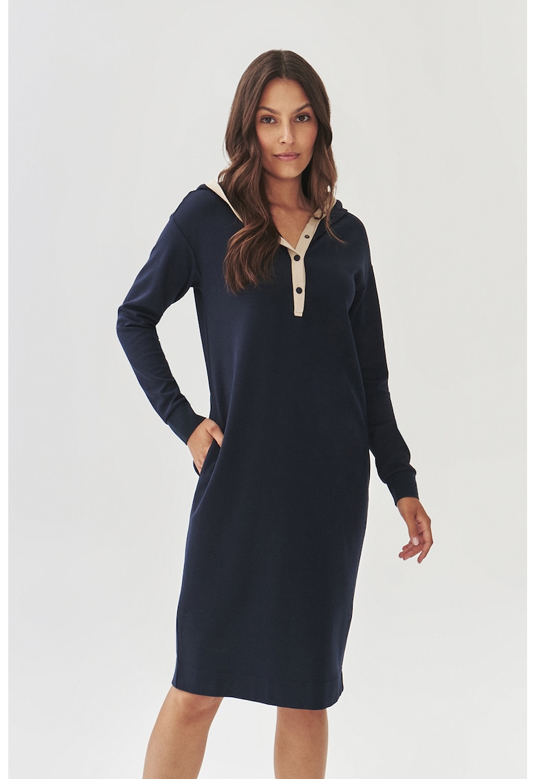 Права рокля с модал и качулка - Тъмносин Tatuum