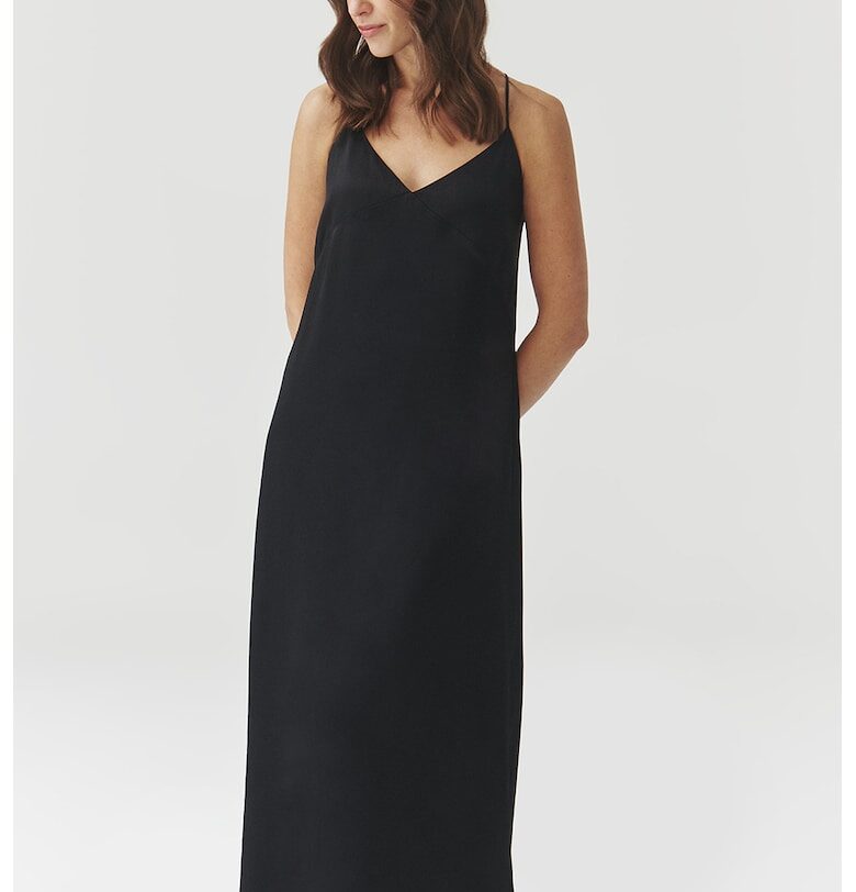 Права рокля с тънки презрамки - Черен Tatuum