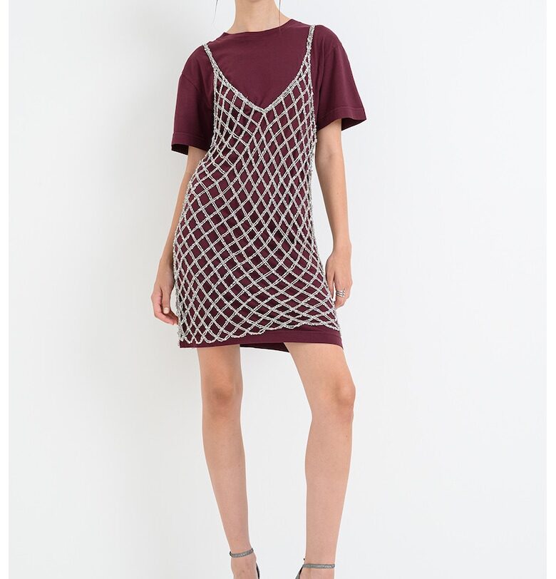 Права рокля тип тениска с овално деколте - Тъмновиолетов/Сребрист Pinko