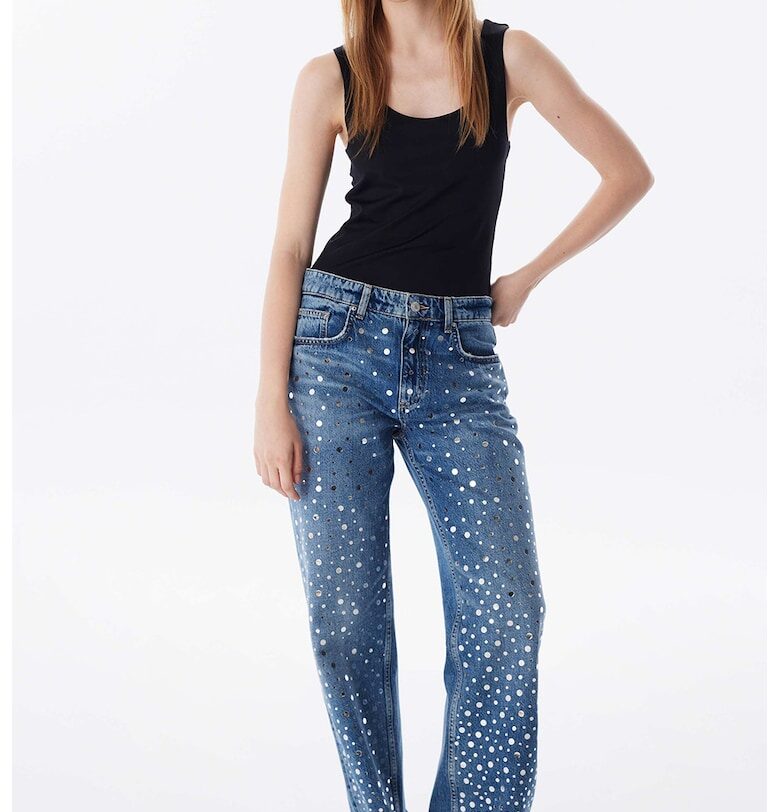 Прави дънки с бляскави апликации - Пастелносин TWIST