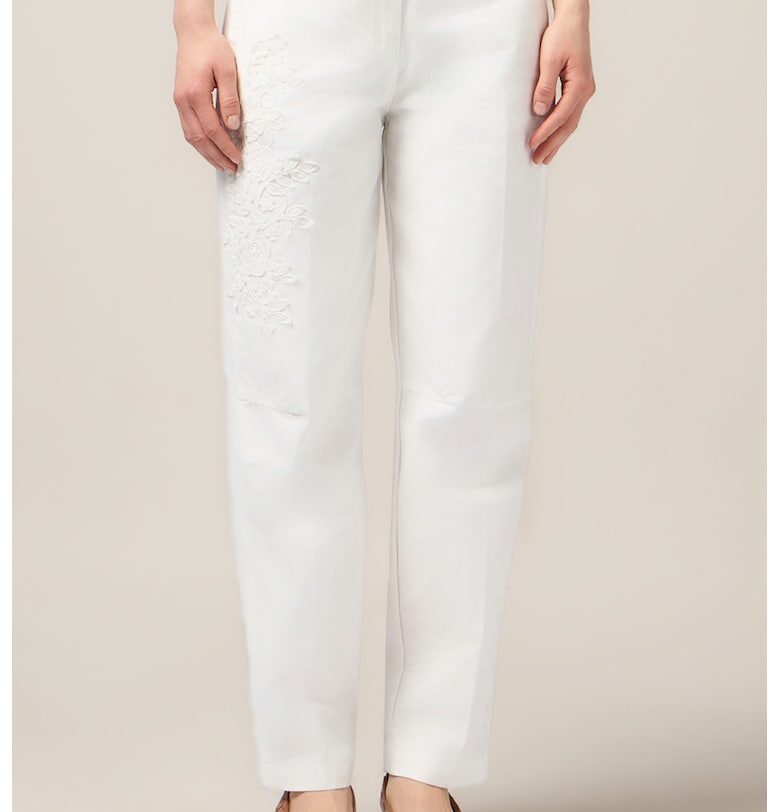 Прави дънки с бродерия - Бял Oltre