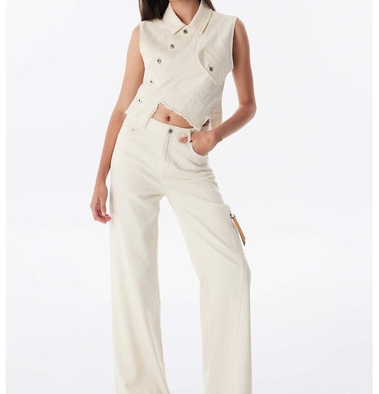 Прави дънки с висока талия - Крем TWIST