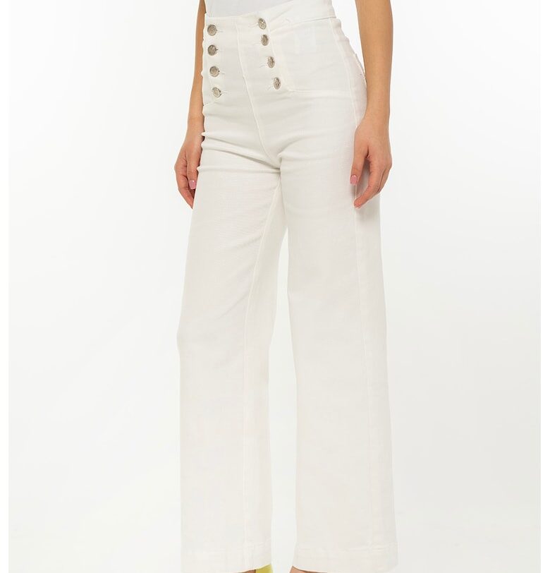 Прави дънки с висока талия и копчета - Мръснобял Hermosa