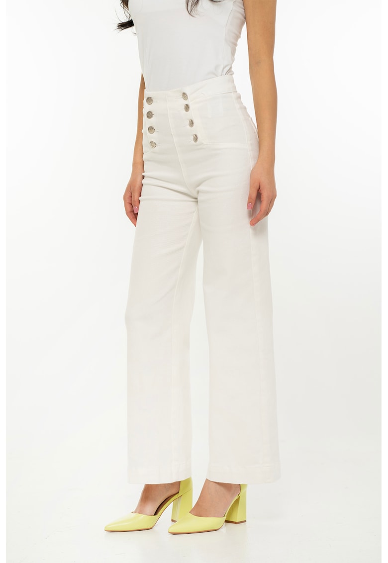 Прави дънки с висока талия и копчета - Мръснобял Hermosa