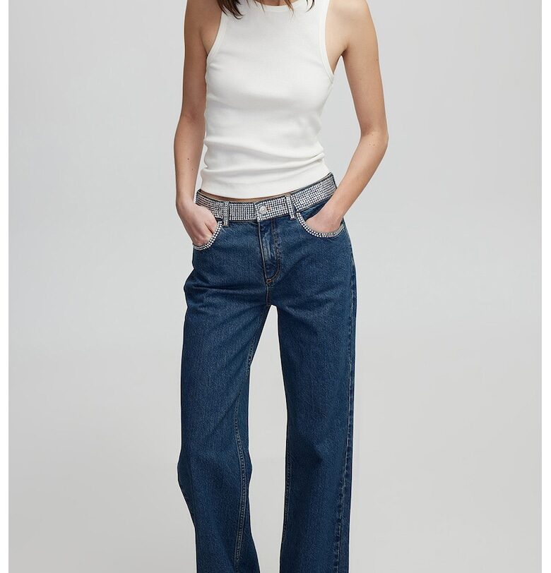 Прави дънки с декоративни камъни - Син Ipekyol