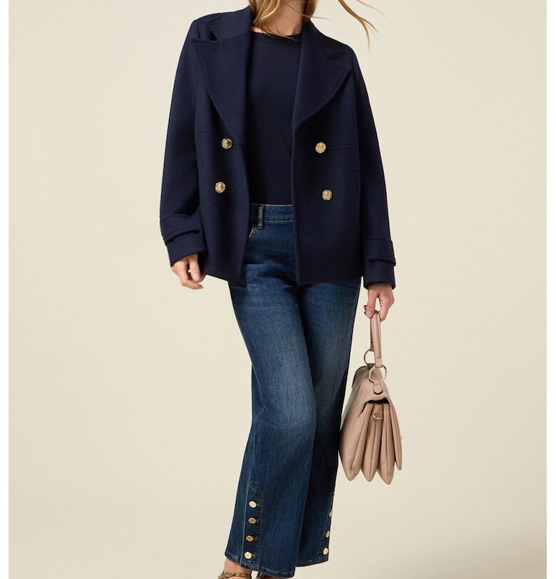 Прави дънки с декоративни копчета - Тъмносин Oltre