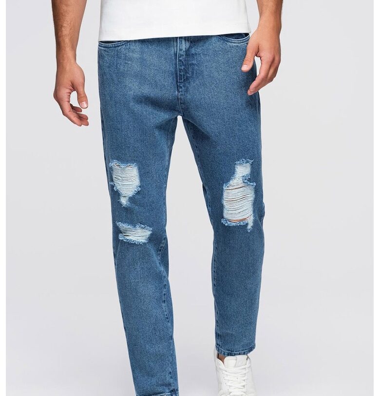 Прави дънки с протрити зони OMBRE