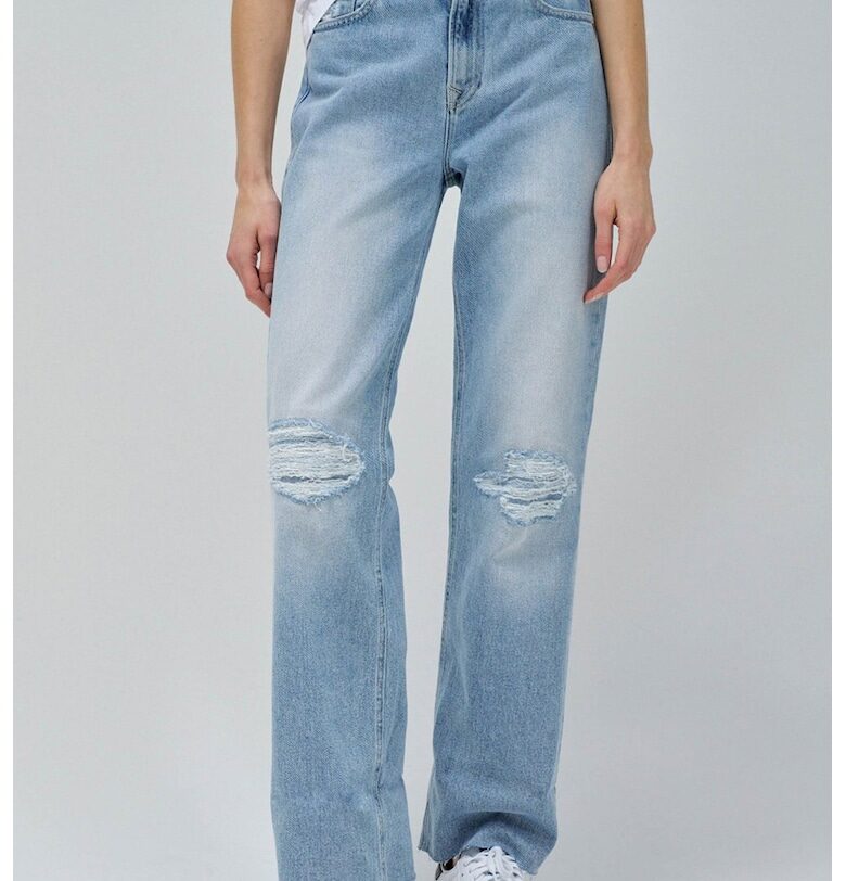 Прави дънки с протрити зони - Светлосин Salsa Jeans