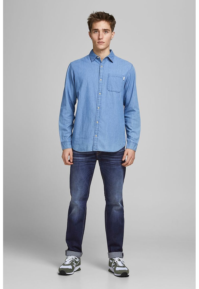 Прави дънки със захабен ефект - Мръснобял/Тъмносин Jack Jones