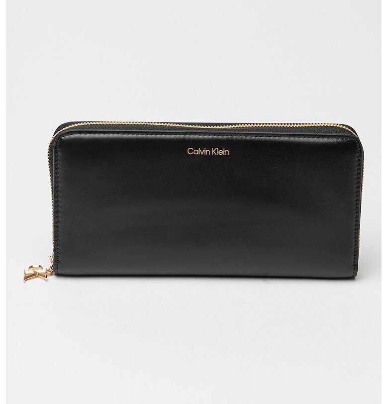 Правоъгълно кожено портмоне с метално лого - Черен CALVIN KLEIN