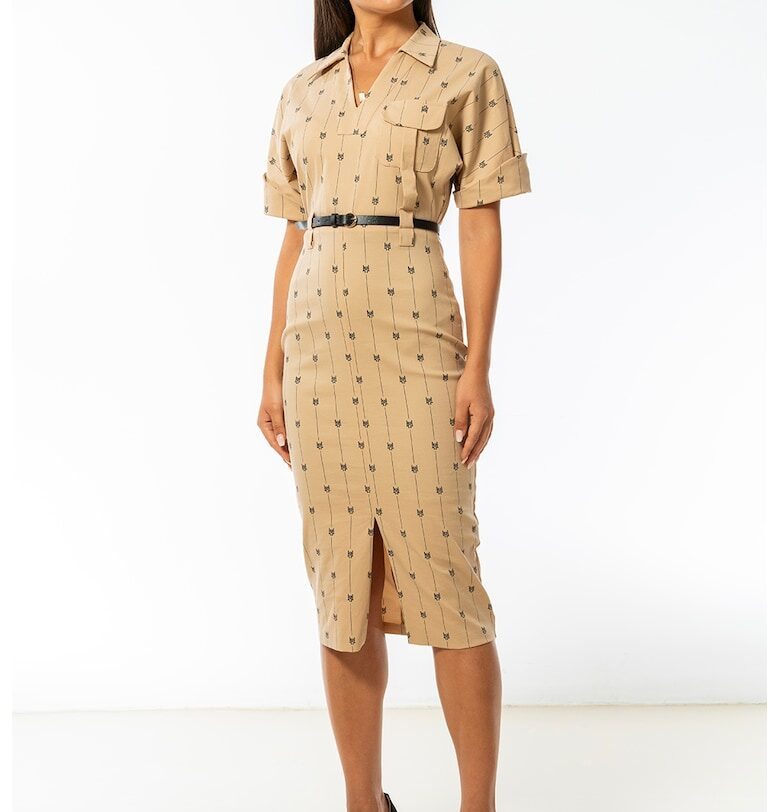 Прилепнала рокля Camila с монограм - Черен/Праскова Hermosa