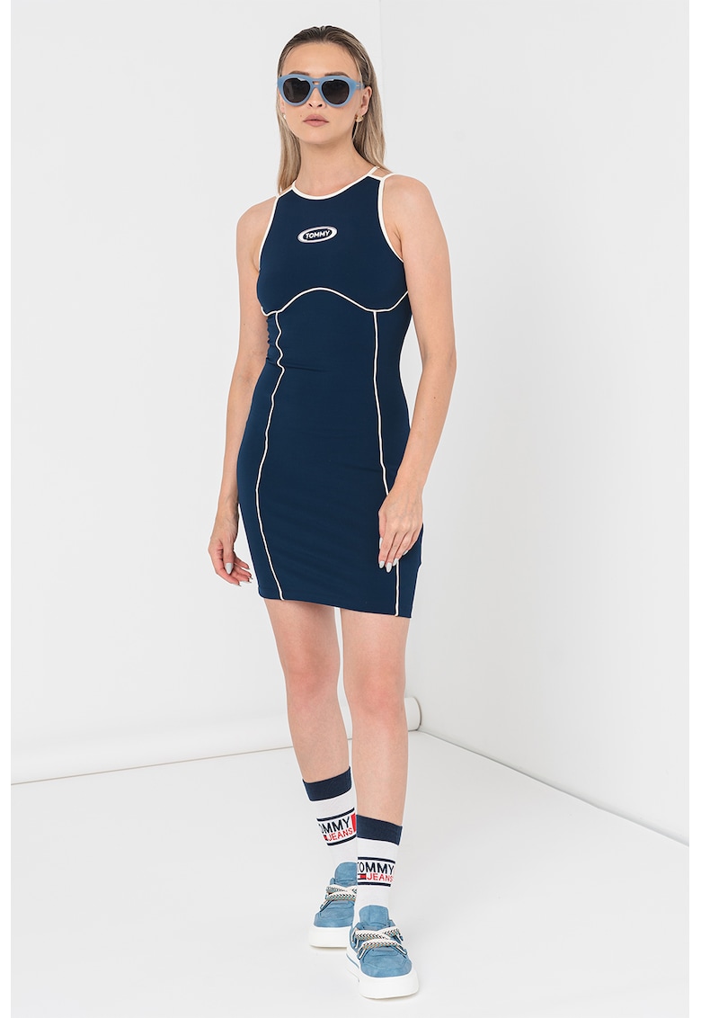 Прилепнала рокля с контрасти - Мръснобял/Тъмносин Tommy Jeans