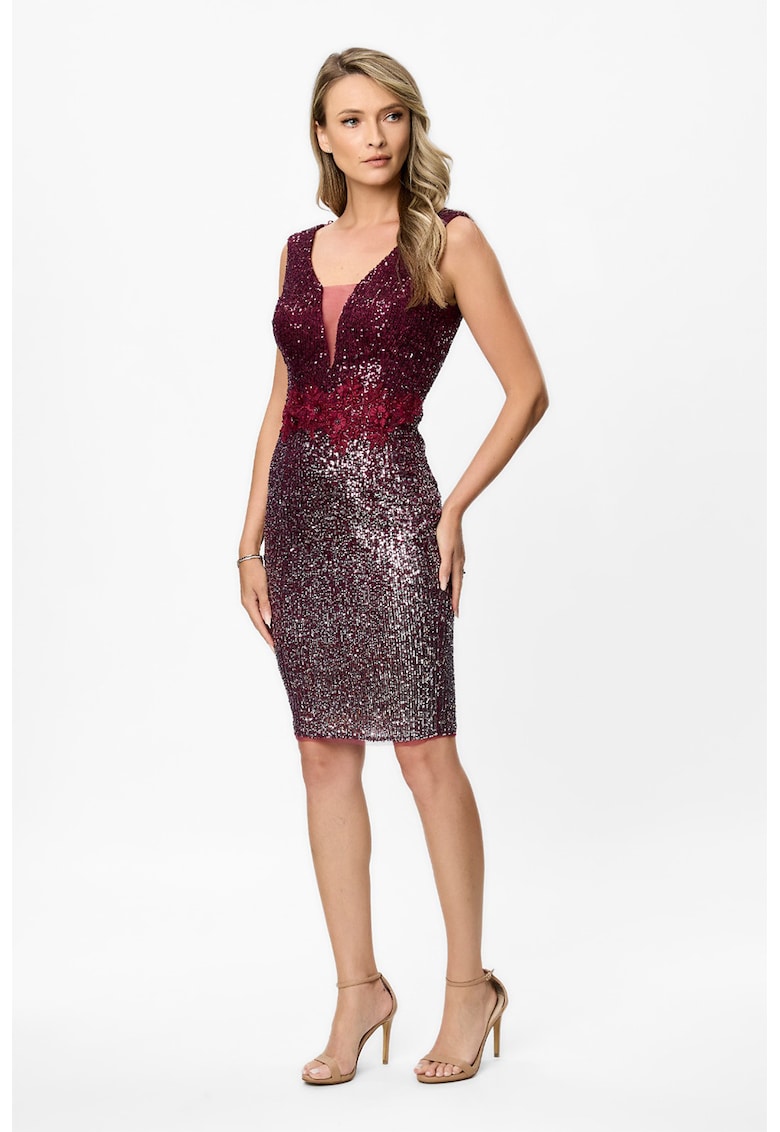 Прилепнала рокля с пайети - Бордо/Сребрист BAROCCA