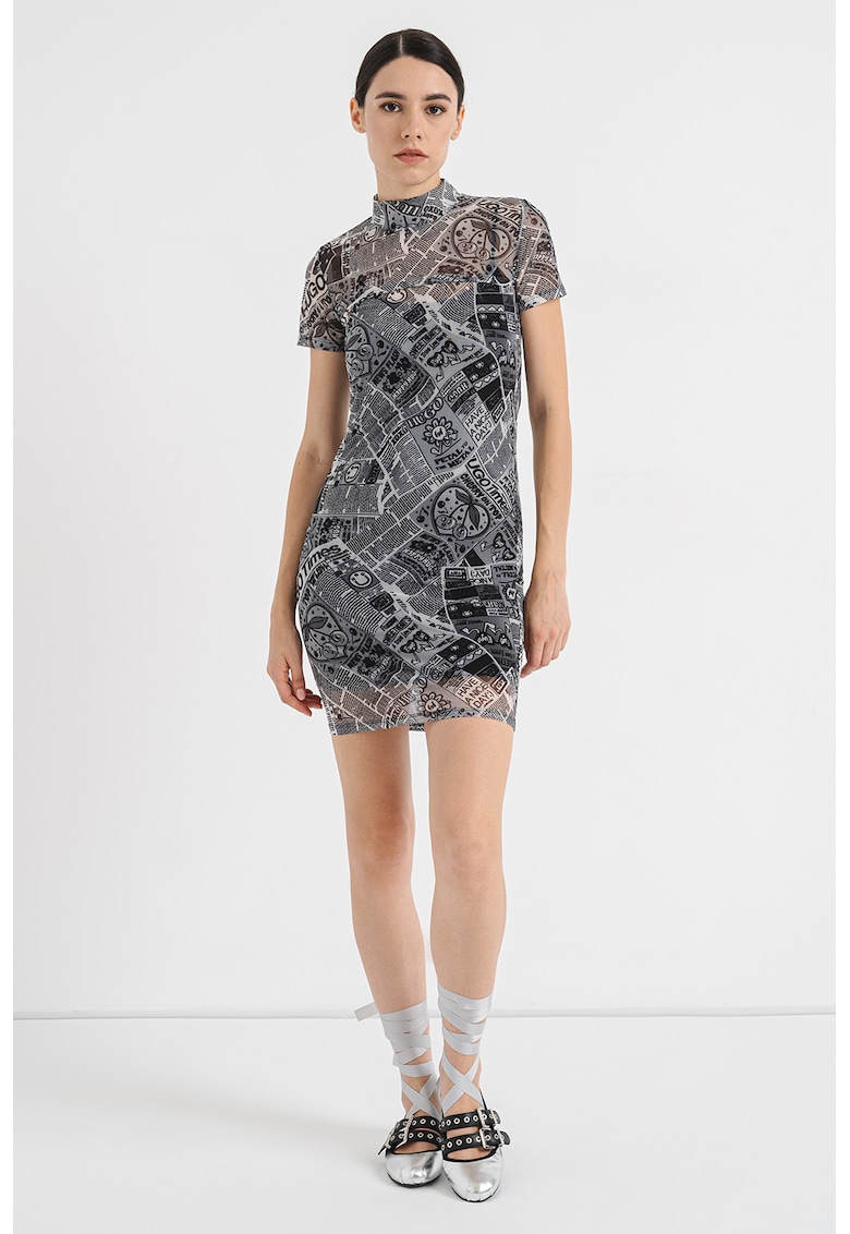 Прилепнала рокля с принт - Tъмносив HUGO