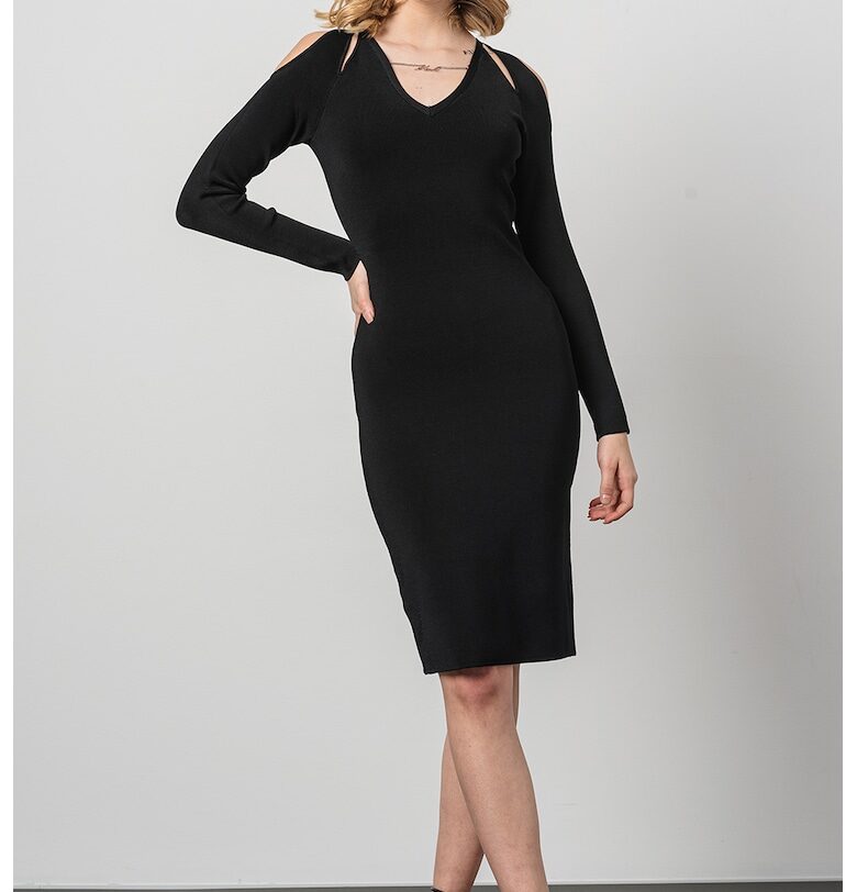 Прилепнала рокля с шпиц и отвори - Черен Karl Lagerfeld