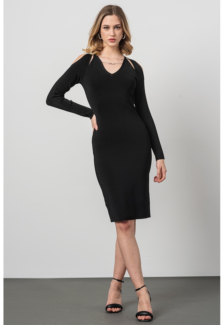 Прилепнала рокля с шпиц и отвори - Черен Karl Lagerfeld