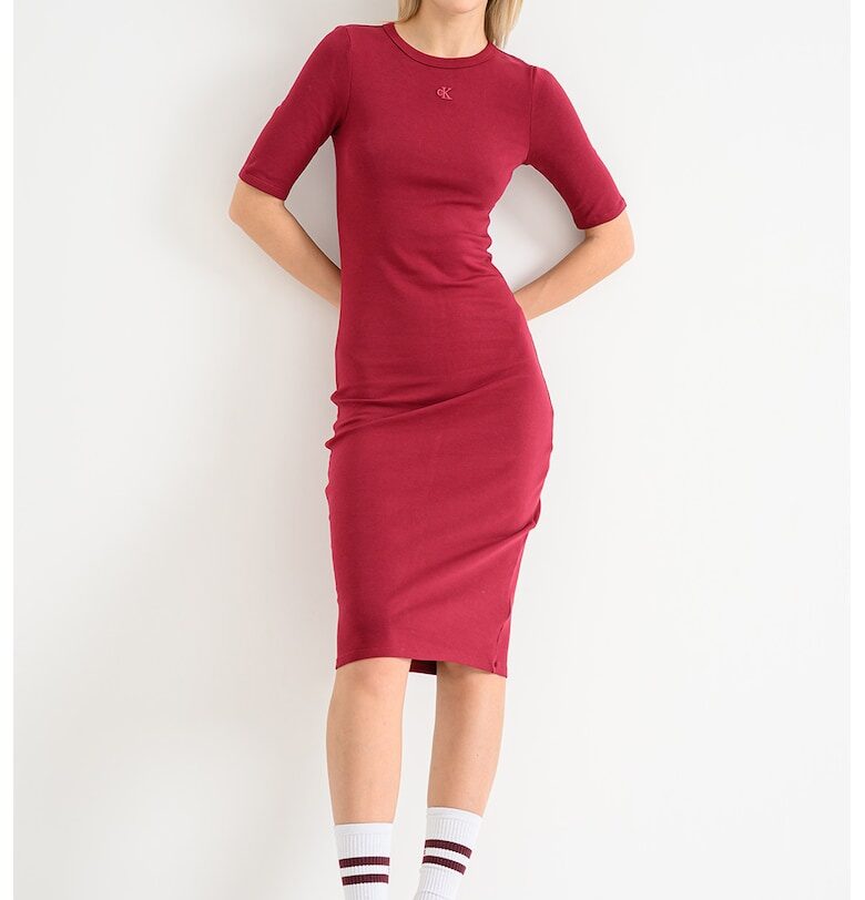 Прилепнала ролкя с овално деколте - Тъмночервен CALVIN KLEIN JEANS