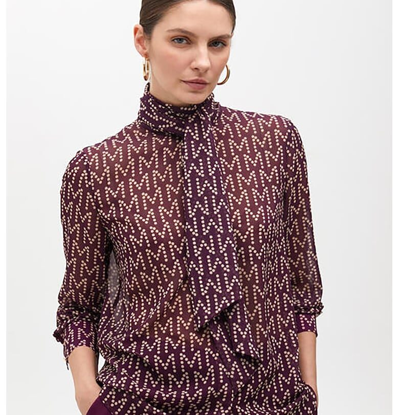Прозрачна риза с дълги ръкави - Слонова кост/Тъмновиолетов Lola casademunt