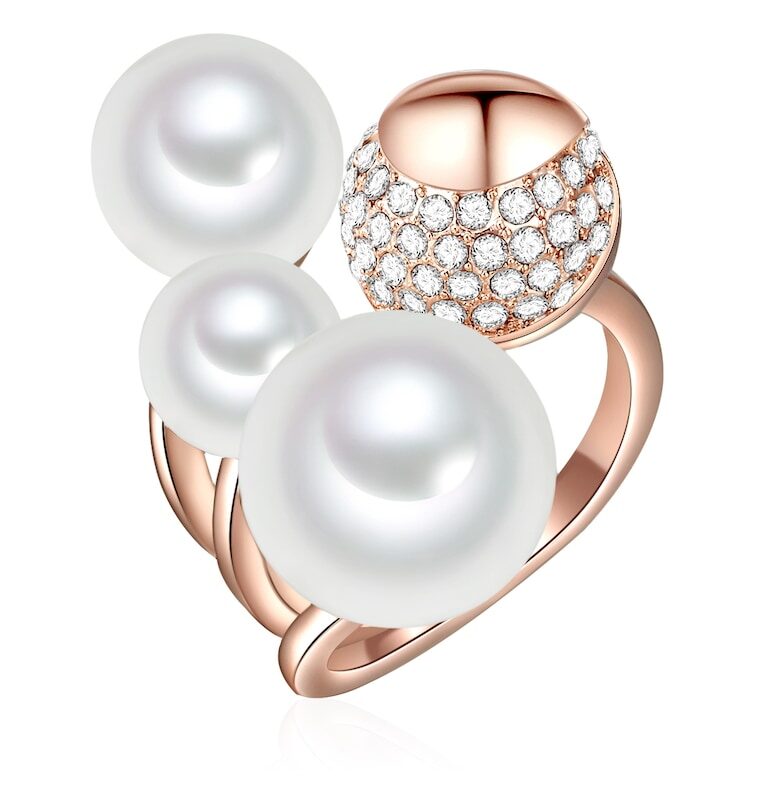 Пръстен 22557 с покритие от 14К злато с еко перли и кристали - Розово златисто Lulu  Jane