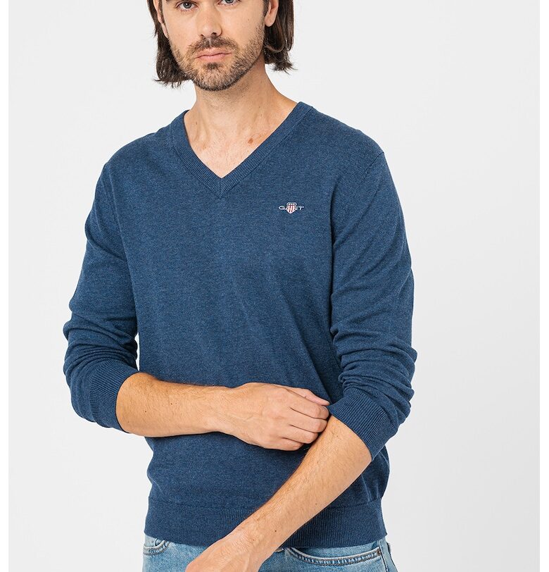 Пуловер Classic с шпиц - Син меланж Gant