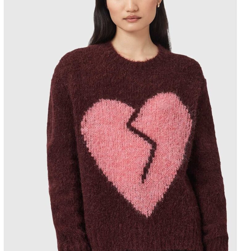Пуловер Luv с вълна и принт - Бордо/Розово AllSaints