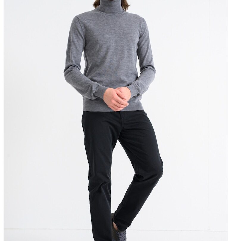 Пуловер San Thomas от необработена вълна - Сив/Tъмносив HUGO