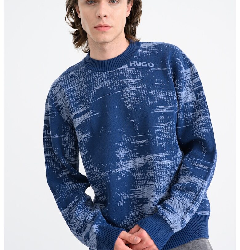 Пуловер Sorbas с десен - Тъмносин/Небесносин HUGO