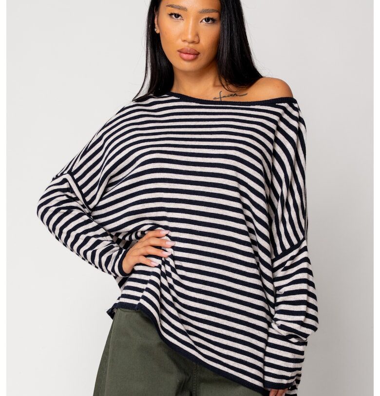 Пуловер на райета от смес от вълна и кашмир Бежов/Тъмносин 18059 - Бежов/Тъмносин uFIT