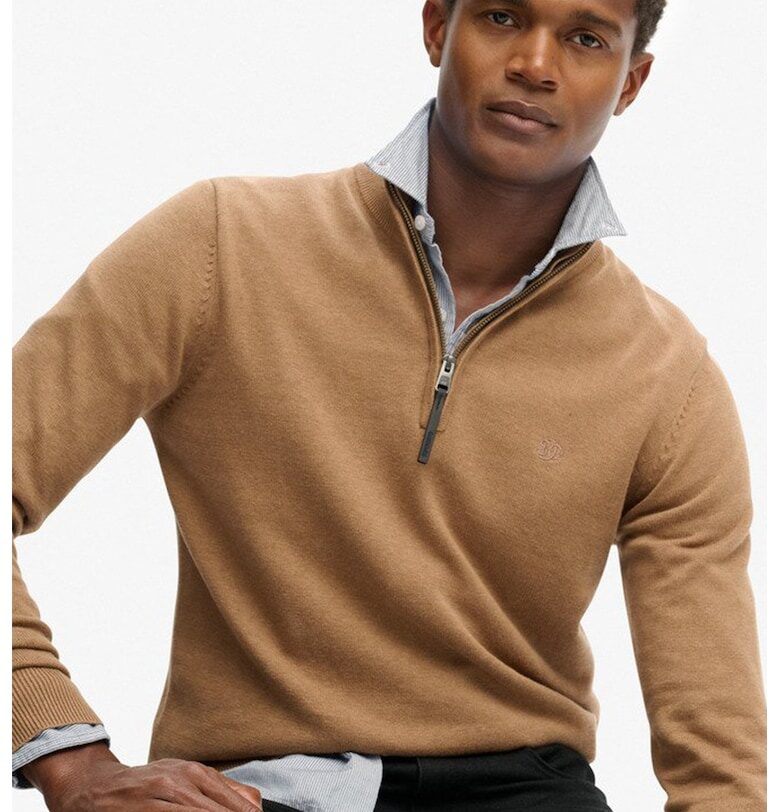 Пуловер от органичен памук с къс цип - Карамел Superdry  Co