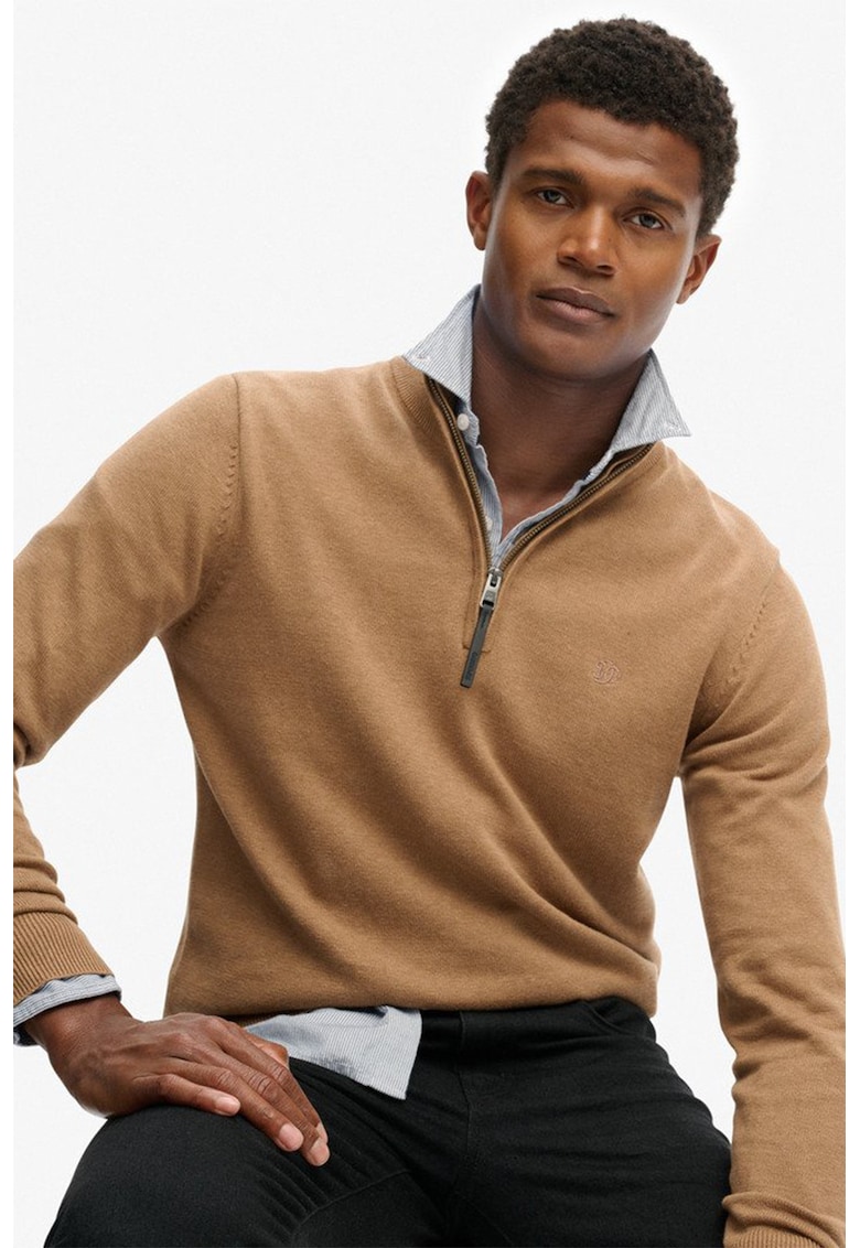 Пуловер от органичен памук с къс цип - Карамел Superdry Co