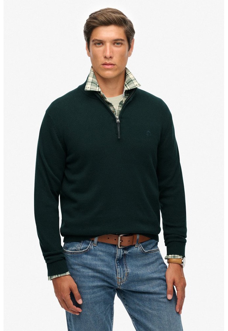 Пуловер от органичен памук с къс цип - Тъмнозелен Superdry Co