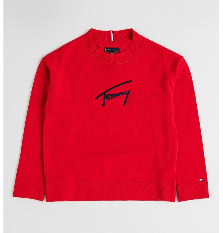 Пуловер от органичен памук с лого - Червен Tommy Hilfiger