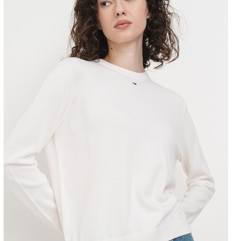 Пуловер от органичен памук с овално деколте - Бял Tommy Jeans