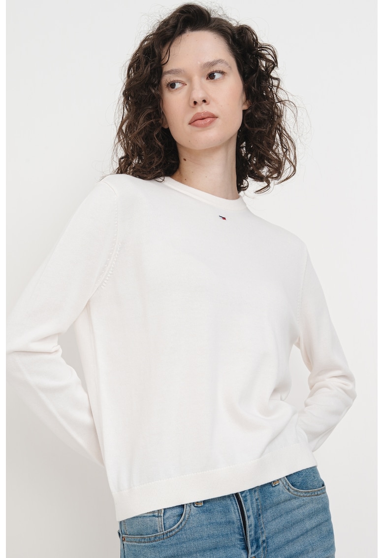 Пуловер от органичен памук с овално деколте - Бял Tommy Jeans