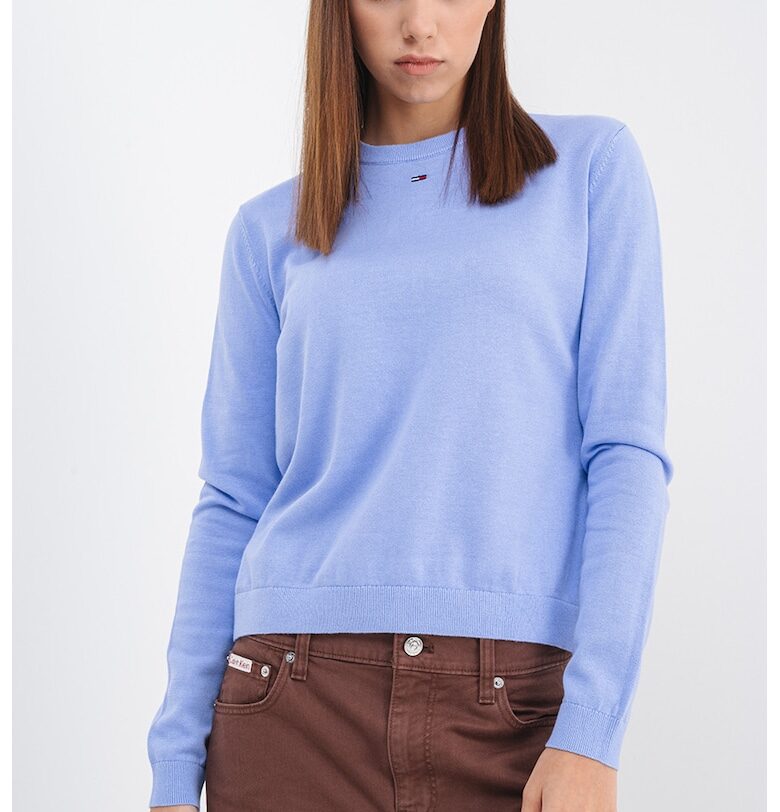 Пуловер от органичен памук с овално деколте - Лавандула Tommy Jeans
