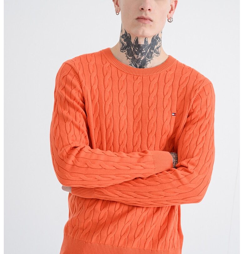 Пуловер от органичен памук с плетка осморка - Оранжев Tommy Hilfiger