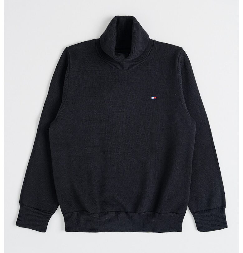 Пуловер от органичен памук с поло - Избеляло черно Tommy Hilfiger