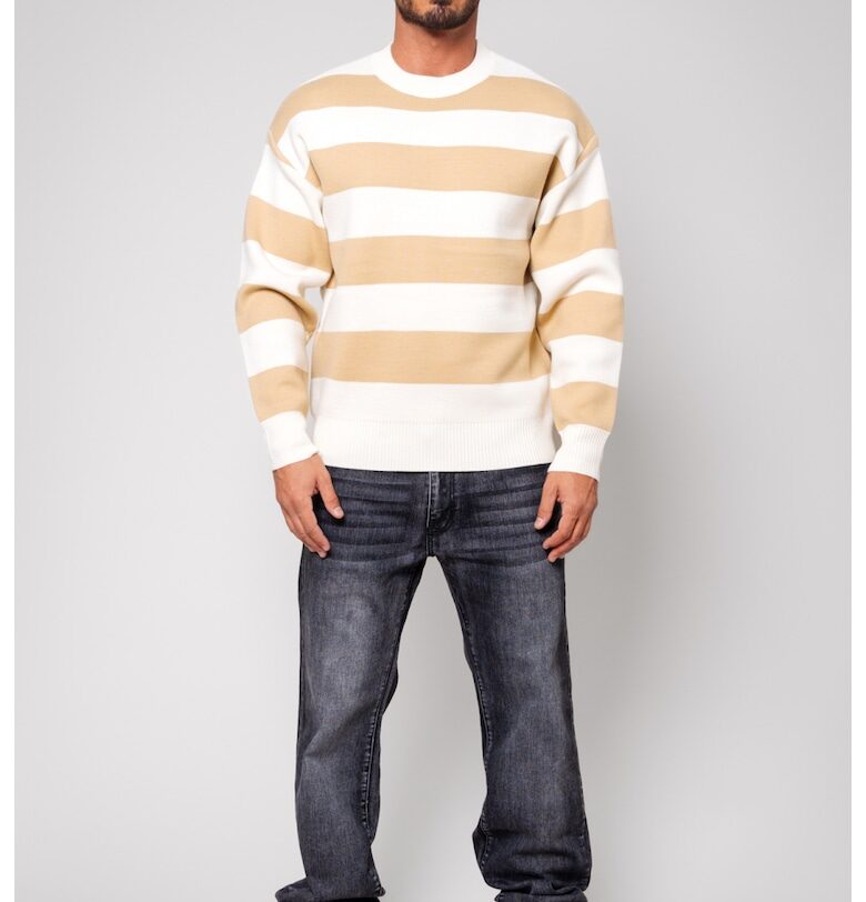 Пуловер от смесена вълна на райета - Off White/Beige 14267 - Бял/Бежов uFIT