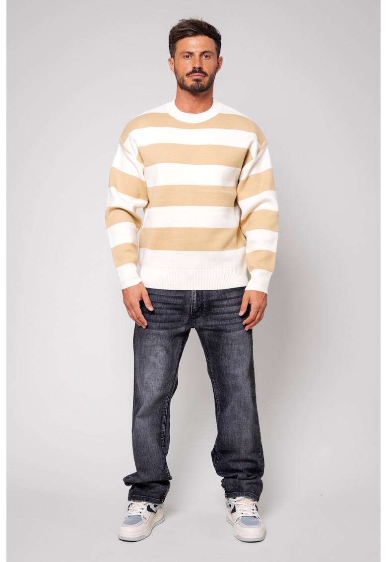 Пуловер от смесена вълна на райета - Off White/Beige 14267 - Бял/Бежов uFIT