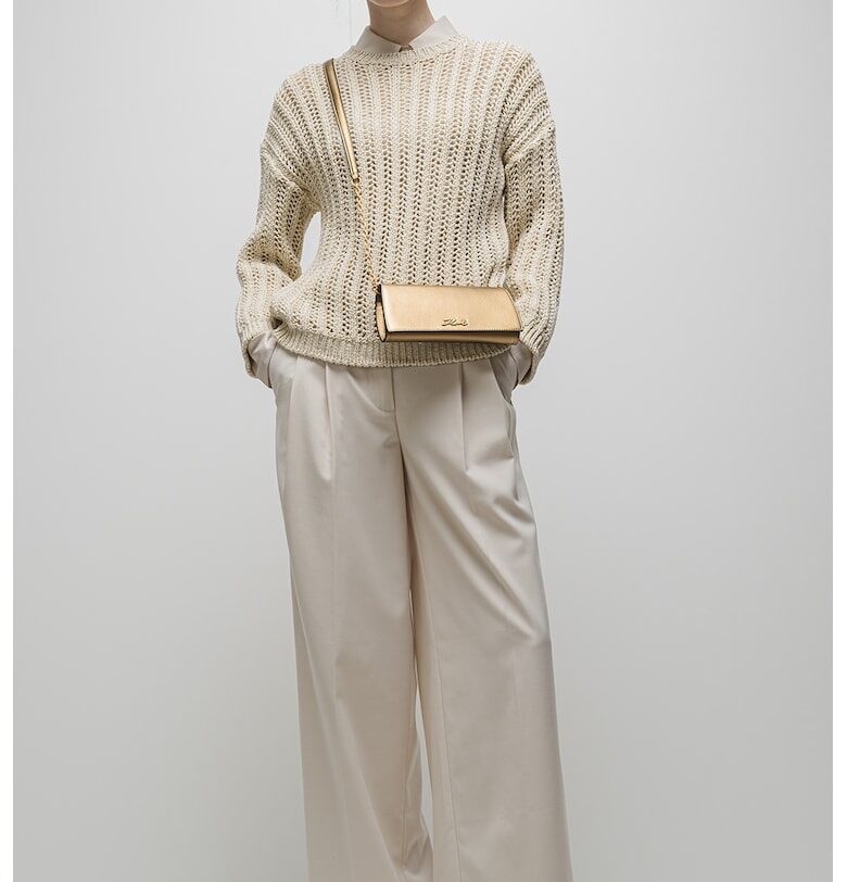 Пуловер с ажур и паднали ръкави - Светло бежово Stefanel