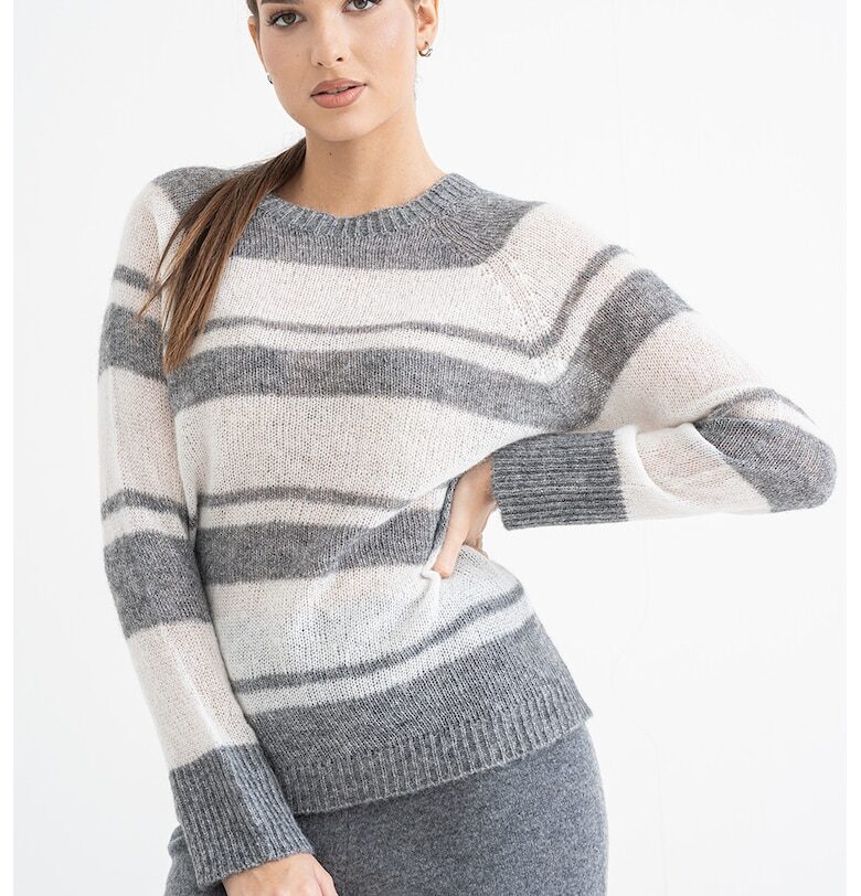 Пуловер с алпака и паднали ръкави - Бял/Tъмносив Stefanel