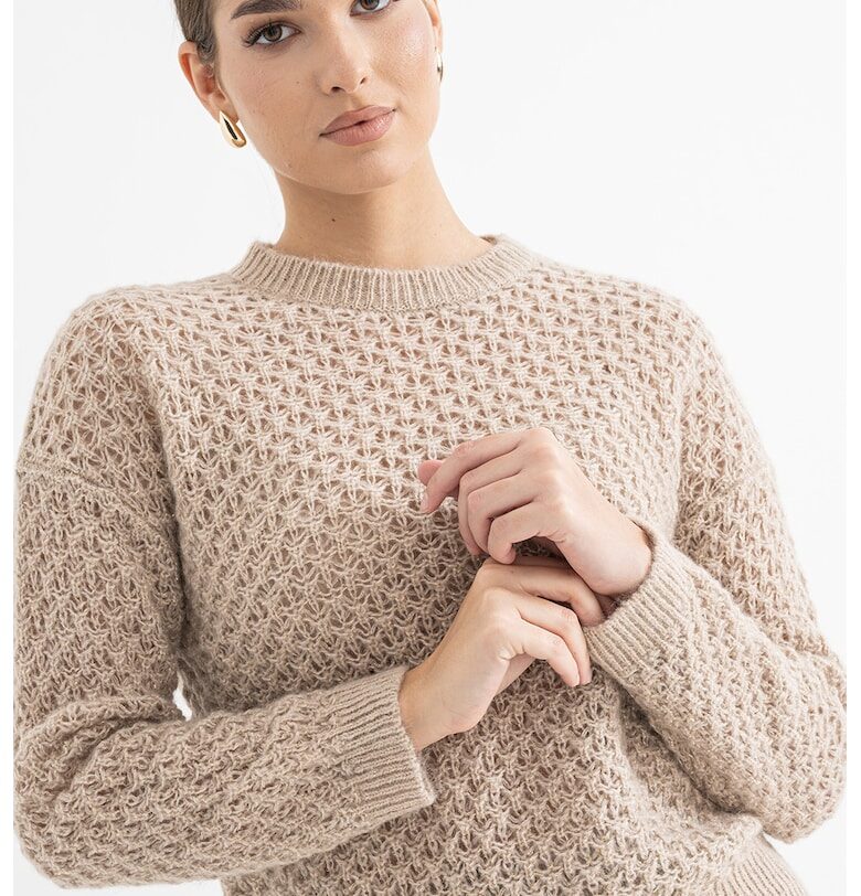 Пуловер с алпака и паднали ръкави - Светлокафяв Stefanel