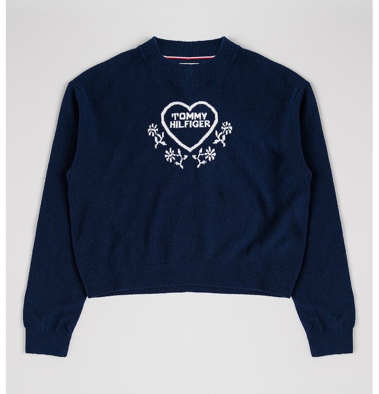 Пуловер с бродирано лого - Тъмносин Tommy Hilfiger