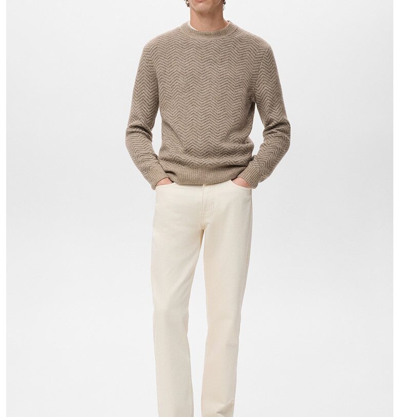 Пуловер с вълна - Бежов/Светло бежово Mango