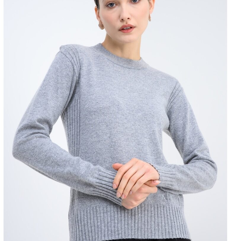 Пуловер с вълна - Сив меланж/Сребрист ARMANI EXCHANGE