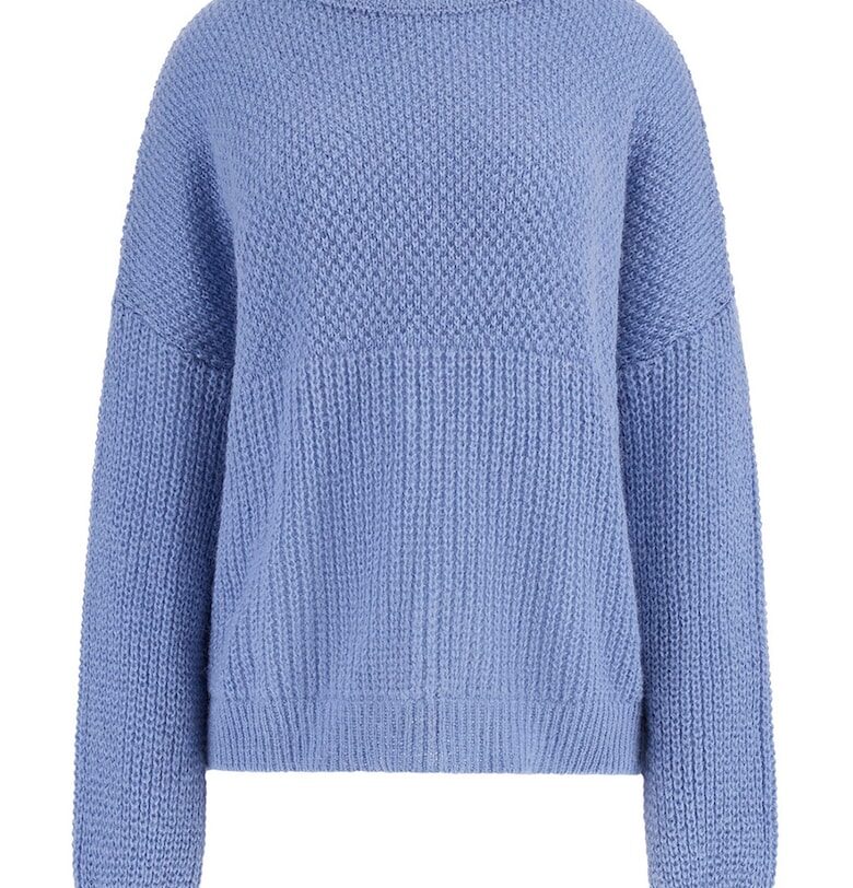 Пуловер с вълна алпака и паднали ръкави - Пастелносин GUESS