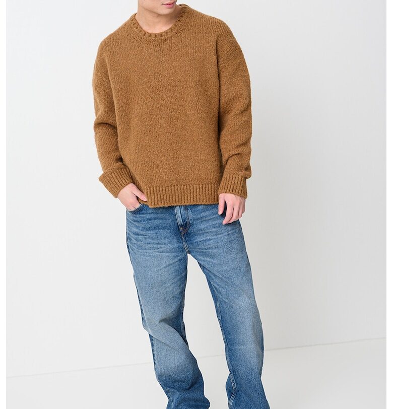 Пуловер с вълна алпака с паднали ръкави - Карамел Tommy Hilfiger