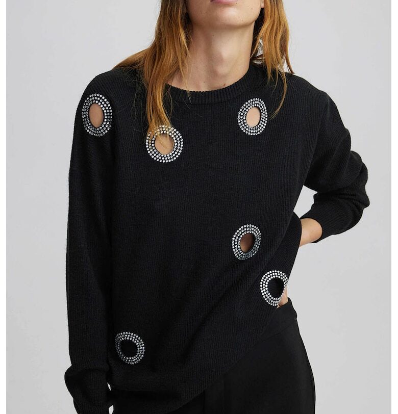 Пуловер с вълна и декоративни отвори - Черен/Прозрачен Ipekyol